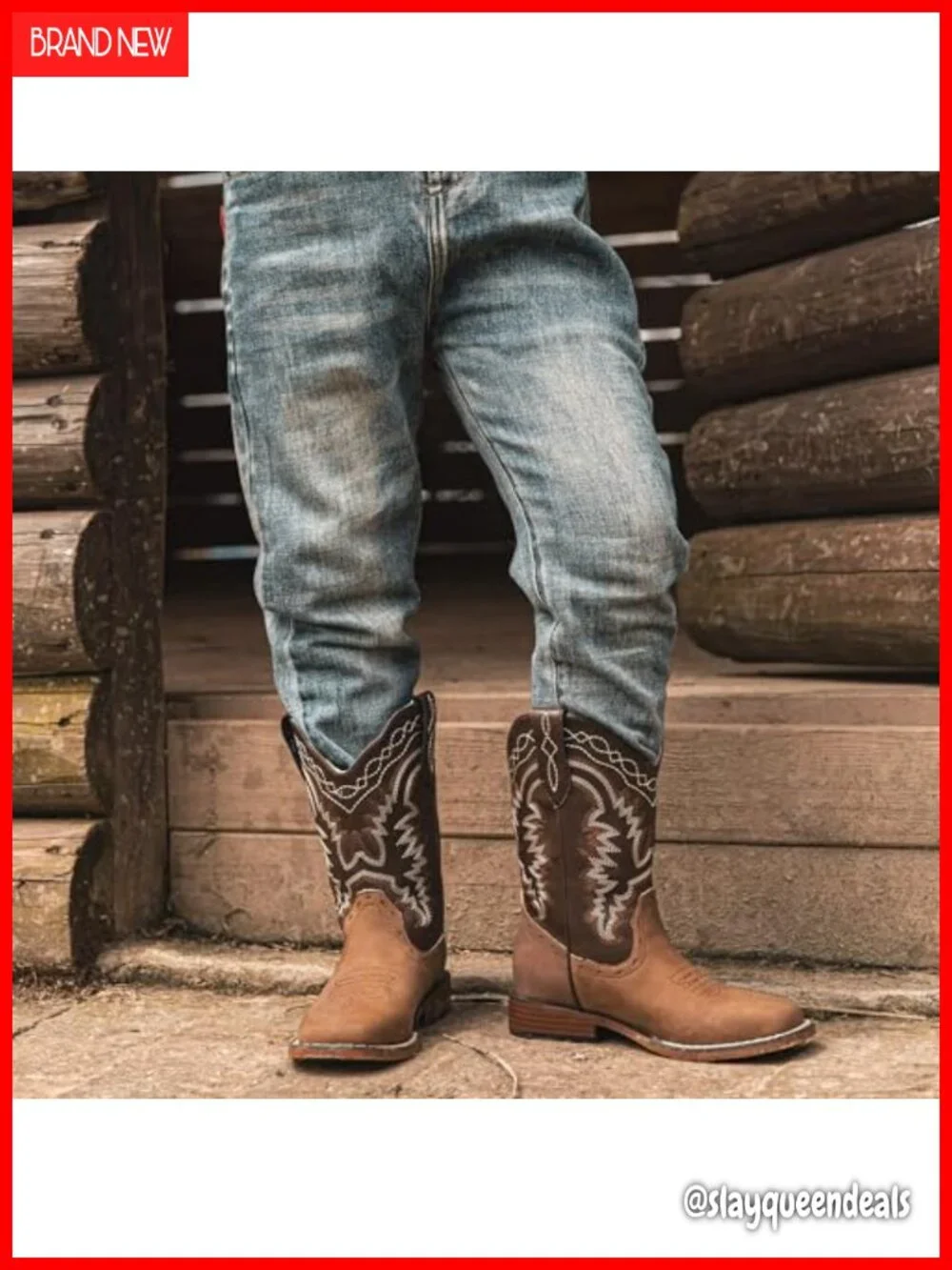 Kids Cowboy Boots Square Toe Western Pull Tabs Low Heel Calf High